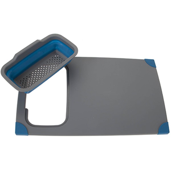 Summit Non Slip Chopping Board with Colander (Blue)
