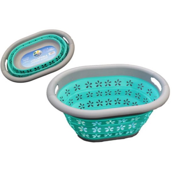 Collapsible Laundry Basket (Aqua/Grey)