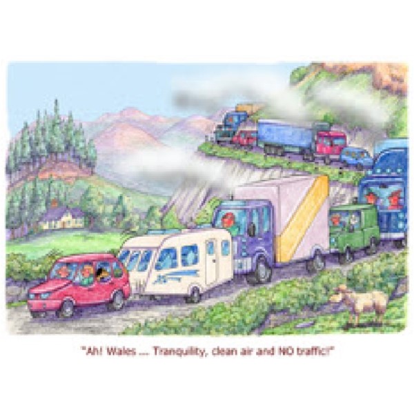 Humorous Caravan Greetings Card: 'Ah Wales!'
